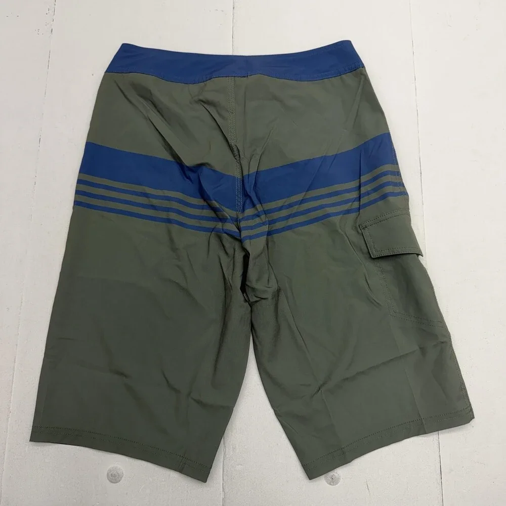American Tall Board Shorts Mens 30 Green Stripe Quick Dry Drawstring Pockets